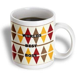 3dRose Worlds Best Boss On Olive Red n Mustard, Ceramic Mug,