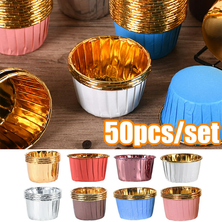 Travelwant 50pcs Foil Cupcake Liner - Standard Muffin Liners - Baking Cups, Paper Baking Cups Muffin Case Decoration Cups for Weddings, Birthdays