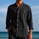 thumbnail image 1 of Blusa y camisa de manga larga con cuello alto para hombre, camisa transpirable con bolsillo y estampado a rayas de cuello alto de moda, de poliéster., 1 of 5