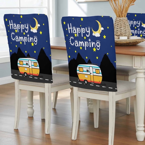 Happy Camping RV Night Star Moon Chair Covers Set of 6 Farm Mountain Watercolor Truck Chair Back Covers Stretch Removable Washable Slipcovers Protector for Dining Room Kitchen Party Decor