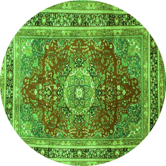 Ahgly Company Indoor Round Medallion Green Traditional Area Rugs, 3' Round