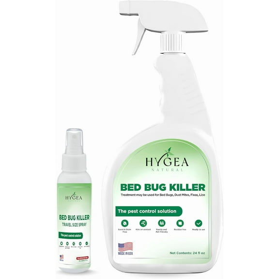 Hygea Natural Lice, Mite, and Bed Bug Travel Spray Bed Bug Treatment Travel Bug Spray Combo, Regular, 3 oz Travel Spray, 24 oz Spray