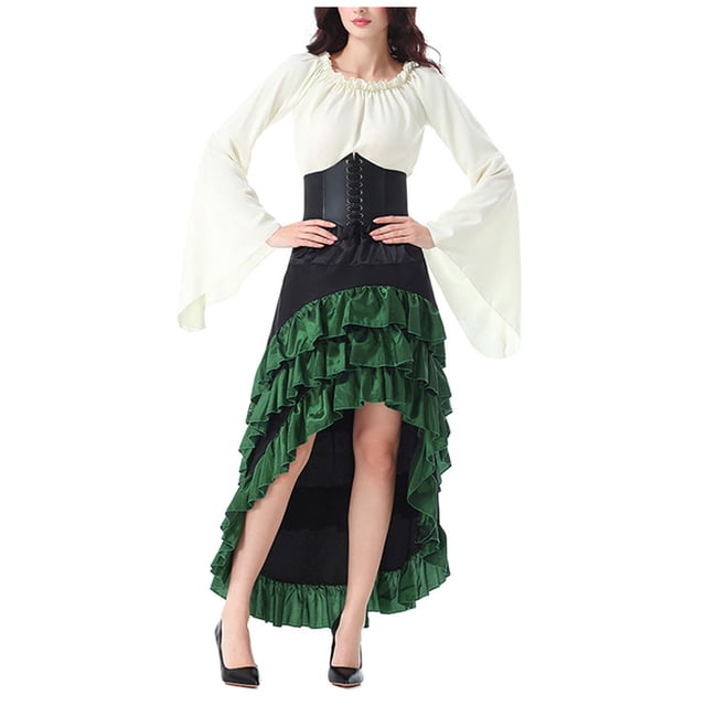 Robe pour Femmes Blouses pour Femmes Col Rond Manches Longues Blouse Corset Jupe à Volants Ensemble de Cosplay