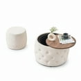 thumbnail image 4 of Homy Casa 2-Piece Round Storage Ottoman Set with Tray Top, Upholstered Coffee Table & Stool, 4 of 7