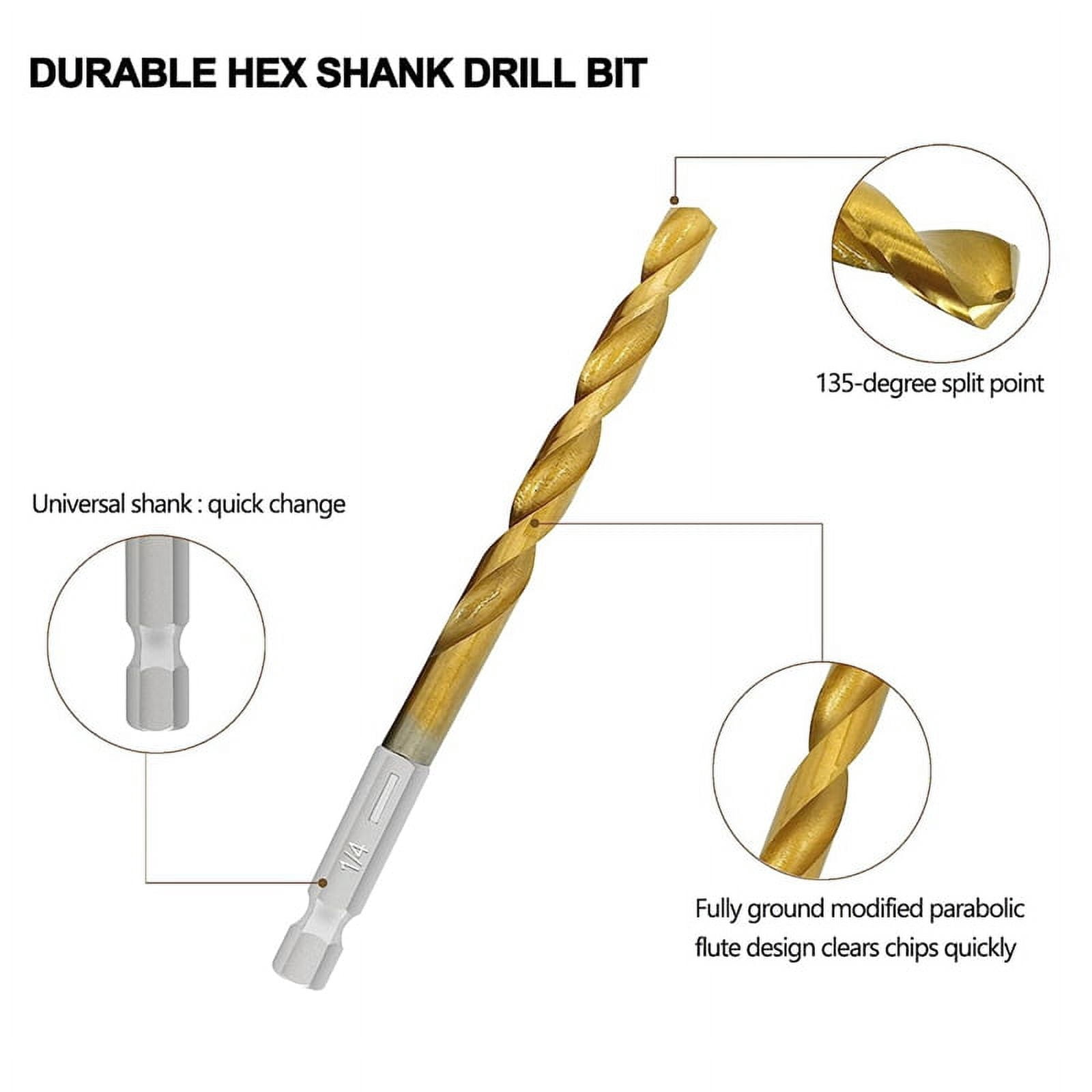 30 Pcs Titanium Impact Drill Bit Set, Hex HSS Drill Bits with Storage for Steel, Copper, Aluminum,Zinc Alloy