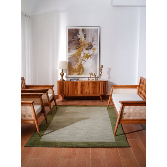 Rugsotic Carpets Hand Knotted Wool Area Rug 3'x5' Green Contemporary Rectangle Indoor Rug for Living Room, Bedroom Antimicrobial L00201