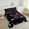 thumbnail image 4 of Hockey Full Bedding Sets Ice Hockey Stick Puck Comforter Set Hot Pink Black Neon Geometric Checkered Down Comforter For Teen Women Winter Sports Gaming Quilt Set, 4 of 7