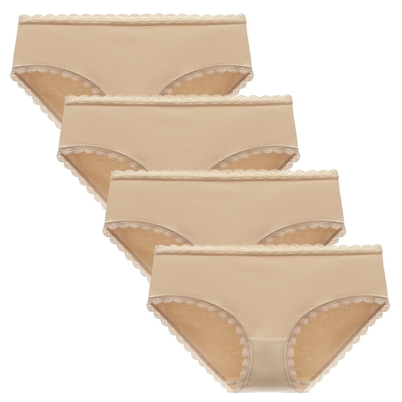 LIQQY Women's 4 Pack Breathable Combed Cotton Back Coverage Hipster Brief Panties Underwear (M,  Nude)