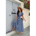 thumbnail image 2 of NAYTOAO Womens Midi Dress Summer Casual A Line Maxi Shirt Dresses Spring Short Sleeve Button Front V Neck Pockets Work Dress, 2 of 8
