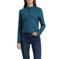 thumbnail image 1 of CHAQUETA MOTERA CORTA DE CUERO SINTÉTICO CON CUELLO ALTO Y CREMALLERA PARA MUJERES INSPIRADA EN CHIC L AZUL PAVO REAL, 1 of 6