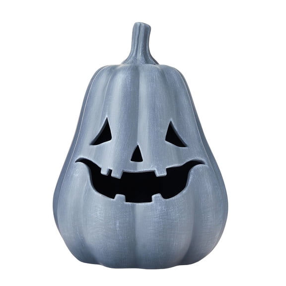 Handmade Halloween Resin Pumpkin Jack O' Lantern Tabletop Decoration, Gray, 20 x 10 cm, 1 Piece
