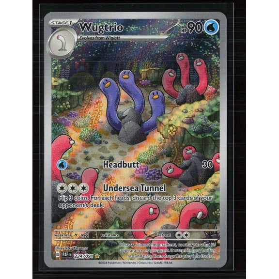 Collectible Lightly Played Excellent 2024 Paldean Fates Wugtrio Holo Secret Rare #224/91 Pokemon Trading Card