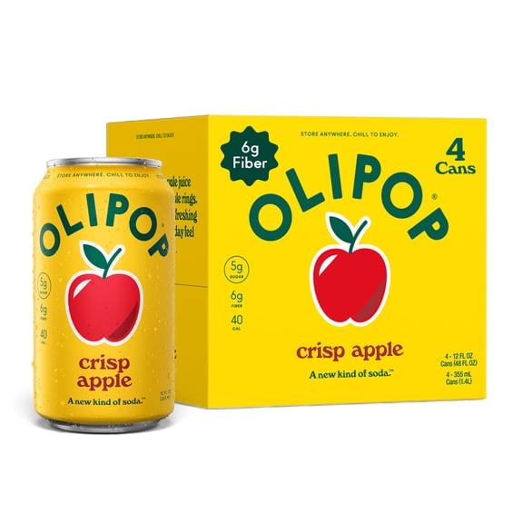 Olipop Prebiotic Soda, Beverages w/ Prebiotics, Botanicals & Plant Fiber, Crisp Apple, 12 fl oz (4 Pack)