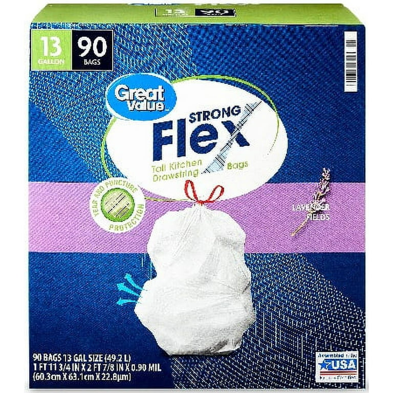 Great Value Strong Flex 13-Gallon Drawstring Tall Kitchen Trash Bags, Lavender Fields, 40 Bags - 120