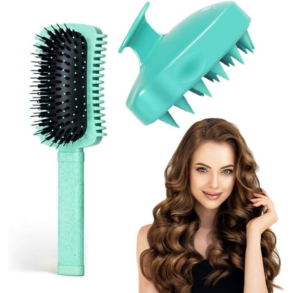 ERDS-Curly Hair Brush Defining, Curl Defining Brush, Volume Brush for Curly Hair, Wet and Dry Detangle Curl Brush for Detangling, Shaping and Defining Curls for Women Men (Green with Shampoo Brush)