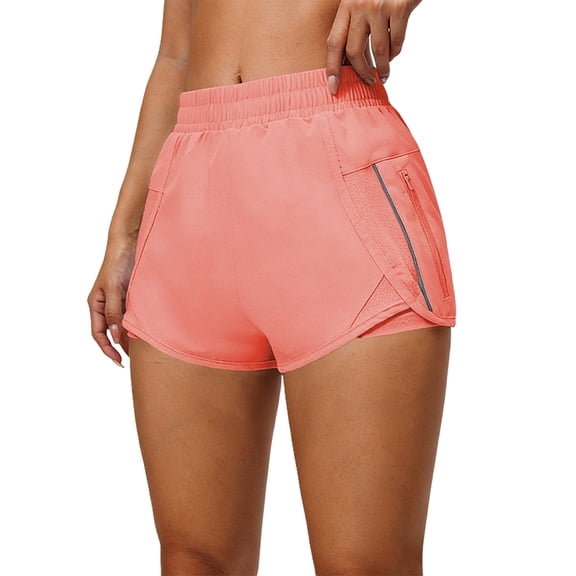 Running Shorts for Women,Quick Dry Athletic Sports Shorts Workout Gym Shorts with Zip Pocket Orange S