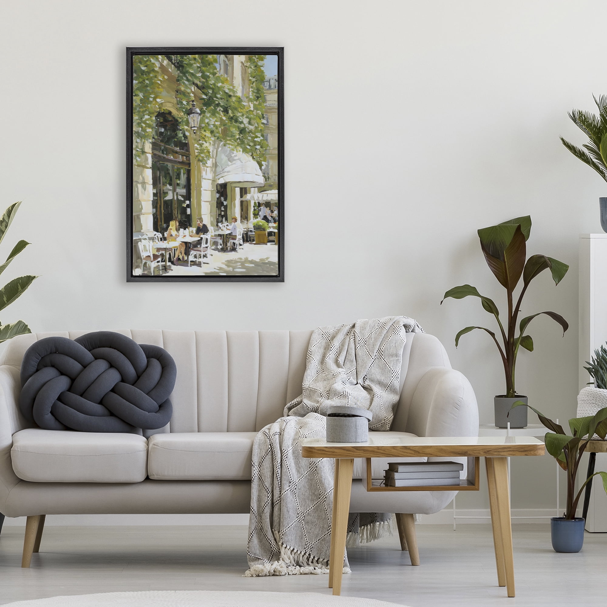 Stupell Industries Sunny Day Cafe Terrace Black Framed Floater Canvas Wall Art, design by Petal Prints Design