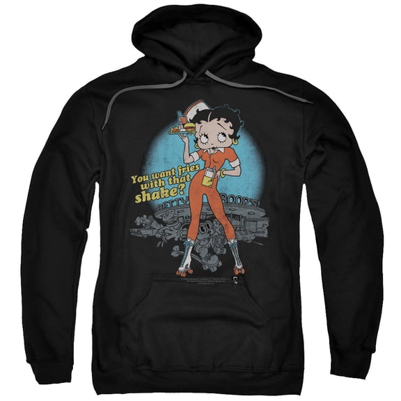 Betty Boop Fries With That Adult Pullover Hoodie Sweatshirt Black