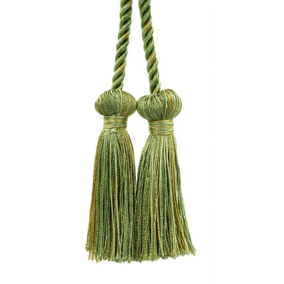 Decorative Double Tassel Curtain and Drapery Tieback / Holdback, 3" Tassel (7.5cm), 27" Spread (68.5cm) # CCT, Lemongrass Green #PR12 (Light Green, Yellow Green, Yellow Gold) Sold Individually
