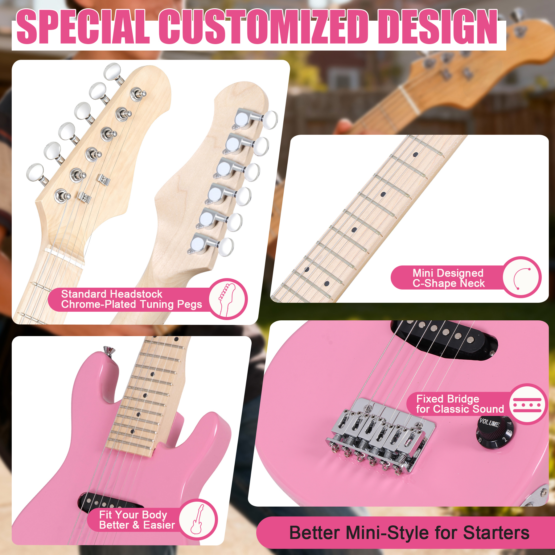 ZenSports 30-inch Kids Electric Beginner Guitar 3/4 Size W/Amp & Accessories Pack, Right-Handed Pink