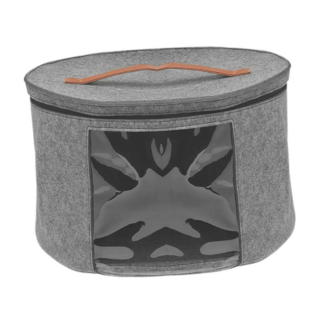 Caja para sombreros redonda, plegable, de gran capacidad, resistente al polvo Gris