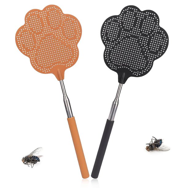 Paquete de 2 matamoscas, matamoscas extensible, control de plagas, con raspador de mosquitos incorporado, para usar para repeler moscas, avispas, mosquitos y otros insectos