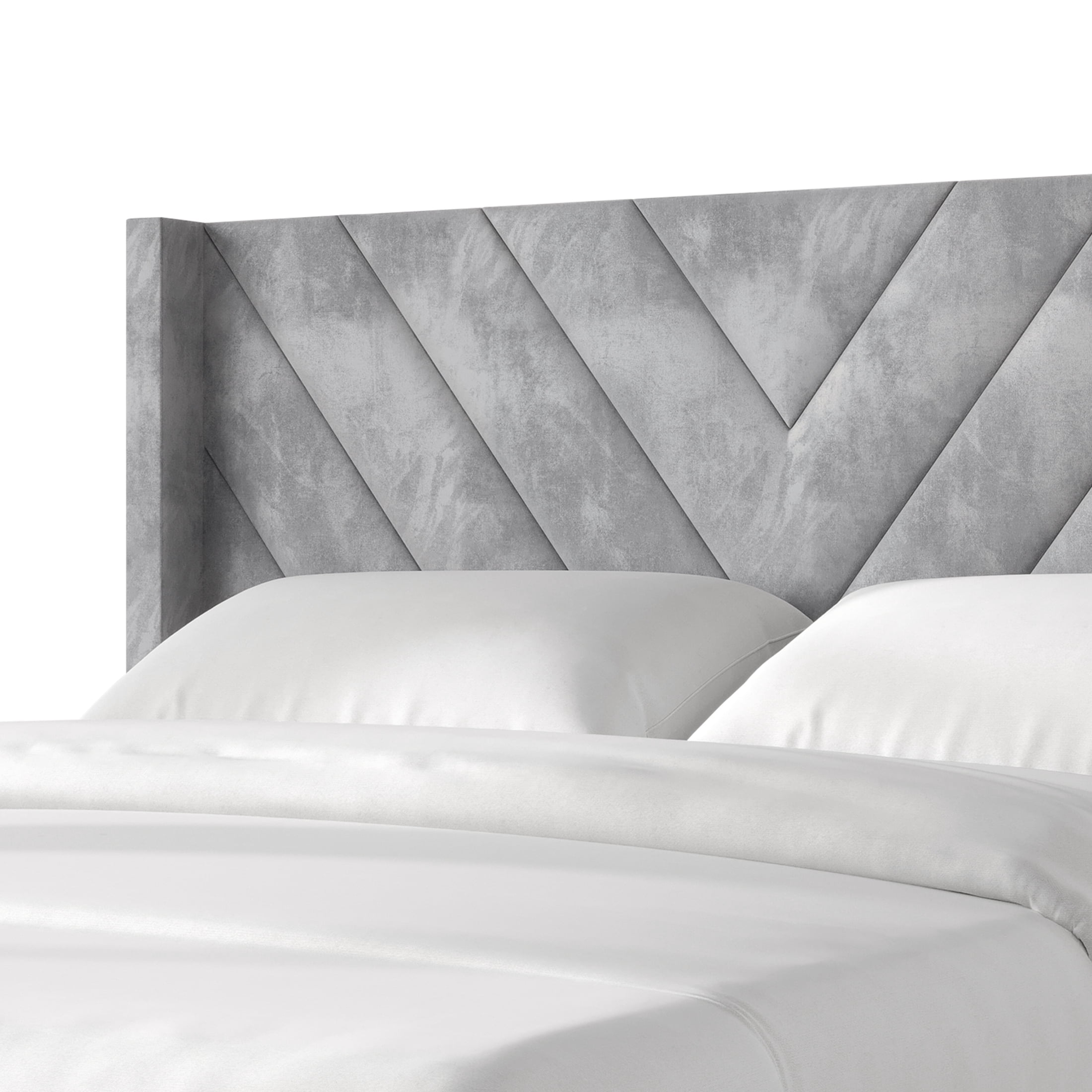 Castle Place Sophisticated Wingback Velvet Upholstered King Platform Bed, Silver Grey