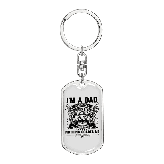 Grandpa And A Firefighter Stainless Steel or 18k Gold Premium Swivel Dog Tag Keychain
