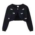 thumbnail image 2 of SGFCWSX Girls Cardigan Cropped Shrug One Button Bow Ruffle Trim Dressy Wedding Sweater for Kids Black Size 1-2T, 2 of 9