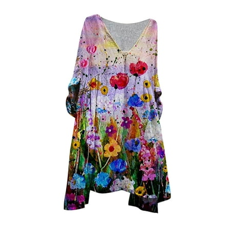 

Inkach Women Fashion Plus Size Vintage Holiday Floral 3/4 Sleeve Vintage Dresses