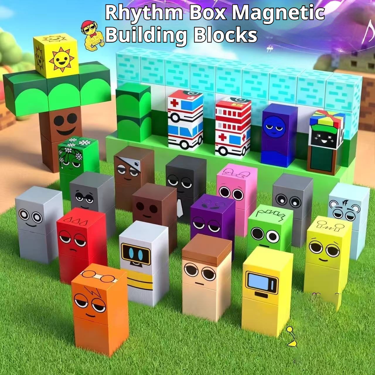 Music Box Magnetic Building Block Toy 2-in-1 Full Set with 40 Characters, 92 Pieces