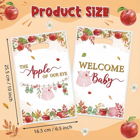 Apple Theme Party Gift Bags For Baby Shower Gender Reveal,Plastic Party Favor Bag,50pcs