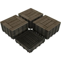 YANG2 27PCS Patio Deck Tiles Interlocking Wood Decking Floor Tiles 12 x 12in for Outdoor & Indoor Patio Garden Deck Poolside-Black-Checked
