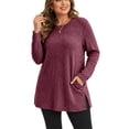 thumbnail image 7 of Plus Size Women's Tunic Tops Ribbed Knit Crewneck Long Sleeve Side Split Fall Soft Brushed Stretchy Relaxed Sweater XL-5XL, 7 of 7