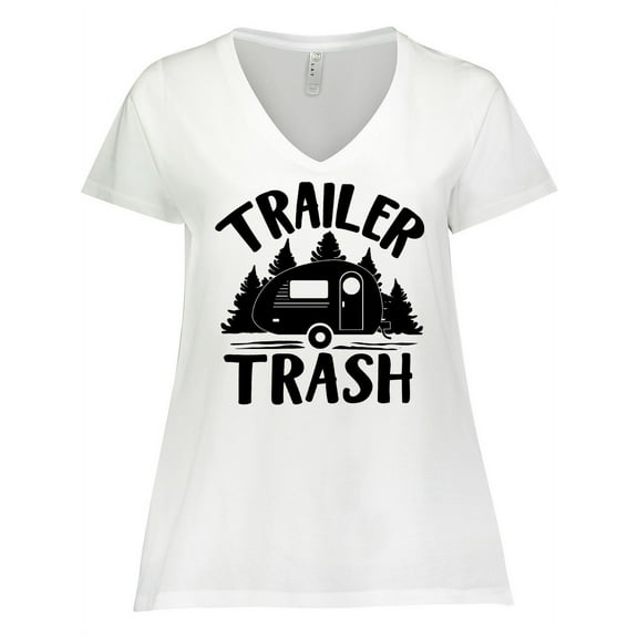 Inktastic Trailer Trash- Camping Humor Women's Plus Size V-Neck T-Shirt