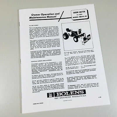 Bolens 42" 18044-01 Snow Caster Blower Owners Operators Manual