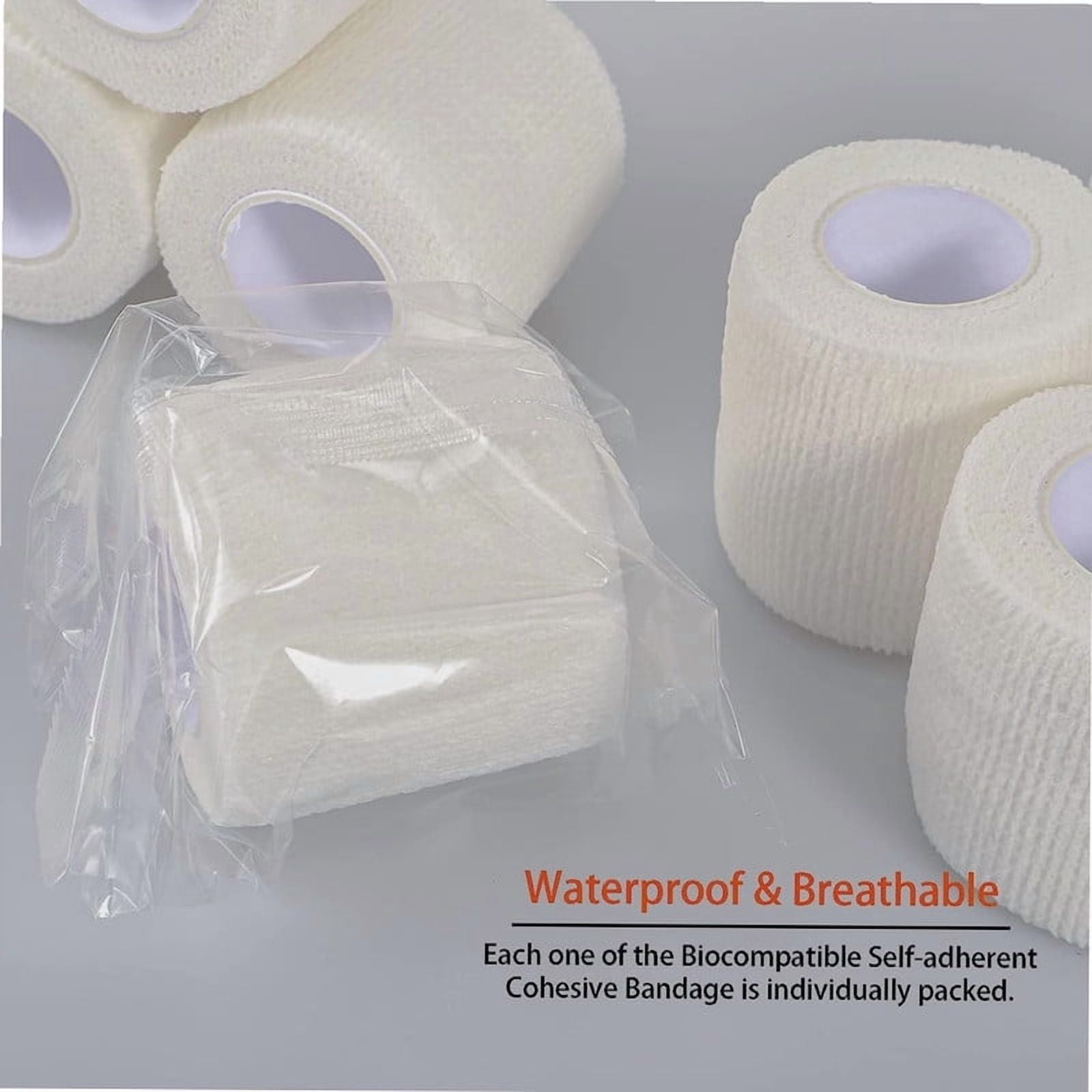 24 Pack White Self Adhesive Bandage Wrap, 2 Inch Medical Wrap Self Adherent Wrap Cohesive Bandage Rolls Self Stick Bandage Tape First Aid Gauze for Sports, Leg, Knee, Ankle, Swelling, Wrist Sprains