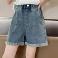 thumbnail image 2 of WRTFVZA Girls Jean Shorts Size 14-15 Years Girls Jeans Shorts Ripped Denim Elastic Waist Bottom Trendy Summer Clothes for Kids #Blue, 2 of 5
