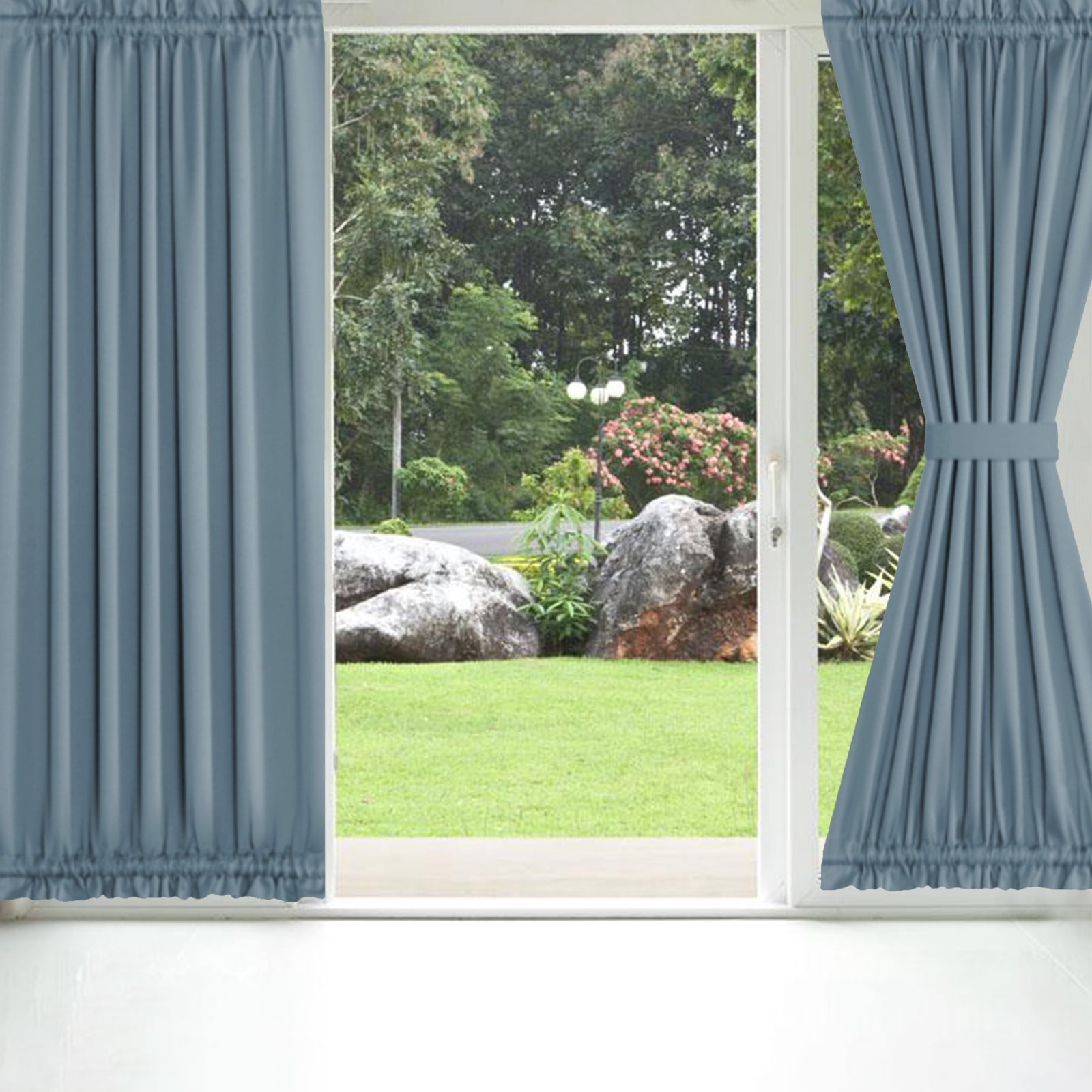 2 Panel French Door Curtains With Rod Pocket Tieback Indoor Sun Blocking Grommet Curtains Thermal Blackout Curtain for Window Kitchen Patio Doors 25 x 72 Inch
