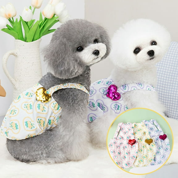 Visland Dog Skirt Soft Heart Pattern Sleeveless Pullover Type Comfy Dog Clothes for Home Wear