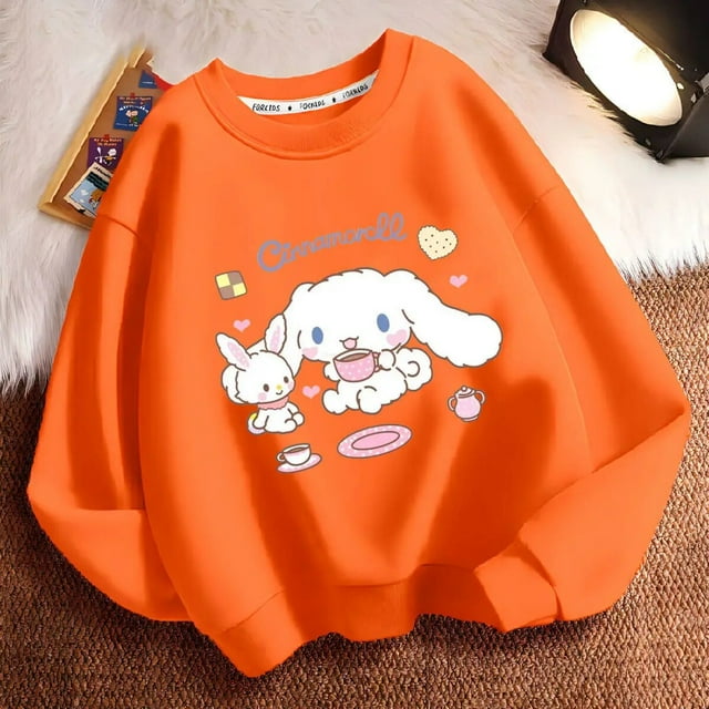 Nueva sudadera con estampado de dibujos animados de Sanrio Cinnamoroll para niñas, sudadera de sección gruesa de otoño e invierno, ropa de moda para niñas