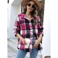 thumbnail image 4 of Women'S Flannel Plaid Shacket Fall Outfits Long Sleeve Button Down Shirts Jacket Coats with Side Pockets Red M, 4 of 9