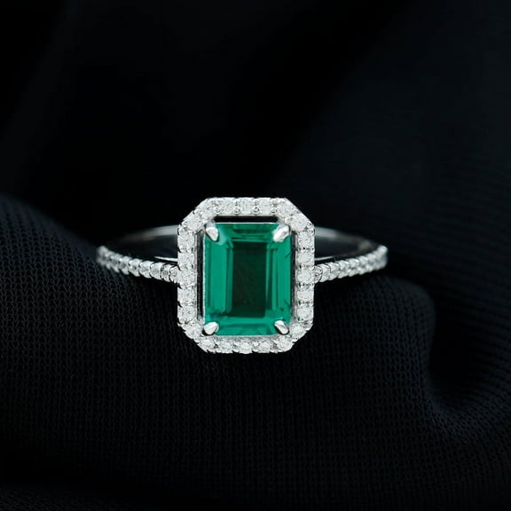 Silvago Jewel Emerald Cut 2.5 Ct VVS1/D Lab Created Simulated Diamond Engagement Ring For Women's - 14K White Gold Plated Anniversary Rings On Clearance - Halo Emerald Wedding Ring For Her