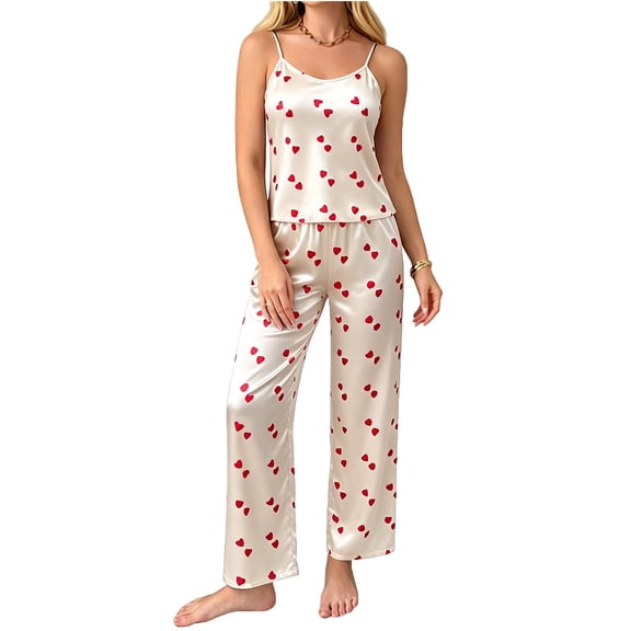 Stamzod Lounge Sets for Women 2 Piece Satin Pajama Set Casual Cami Top and Pants Sleepwear Comfy Sets