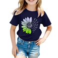 thumbnail image 5 of CPNG Girls Sunflower Shirts Cute Summer Round Neck T-Shirt Floral Graphic Short Sleeve Tees Tops Casual Clothes(Dark Blue,4-5 Years), 5 of 5