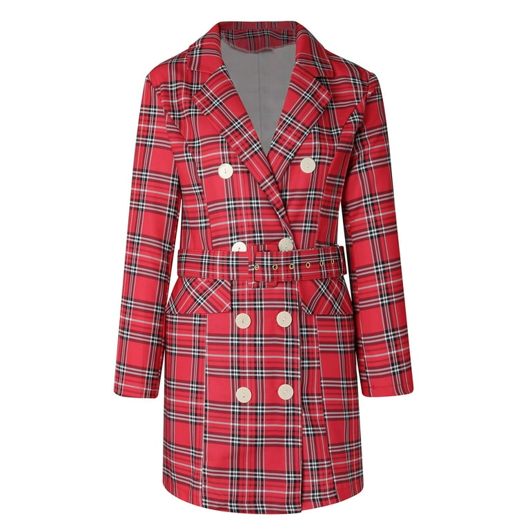 red plaid blazer dress Red Plaid Collared Double-Breasted Convertible Mini Dress