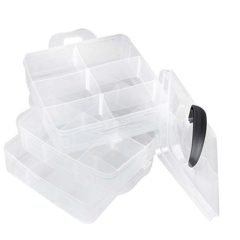 3-Layer 18-Grid Adjustable Jewelery Organizer Storage Box Container Case  with Removable Dividers (Transparent) 