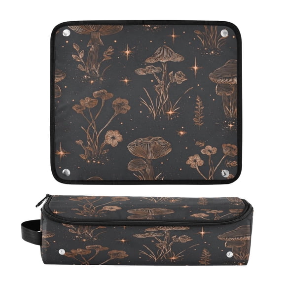 Hair Tool Organizer Bag with Heat Resistant Mat Removable Travel Storage Case for Hot Air Brushes Curling Irons Mushrooms and Glittering Stars