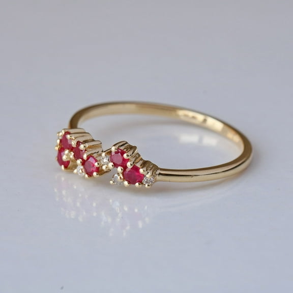 Ruby & Cubic Zirconia Cluster Ring, 925 Sterling Silver Ring, Handmade Fine Jewelry Gift For Her, Minimalist Jewelry