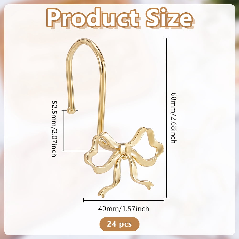 2 Sets Bowknot Alloy Shower Curtain Hook for Bathroom Golden 68x40x52.5mm 12pcs/bag for DIY
